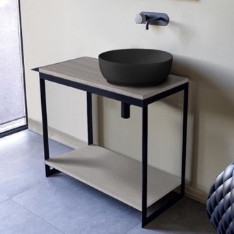 Console Bathroom Vanity Console Sink Vanity With Matte Black Vessel Sink and Grey Oak Shelf, 35